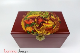 Red rectangular lacquer box hand-painted with dragon 16*26*H14cm